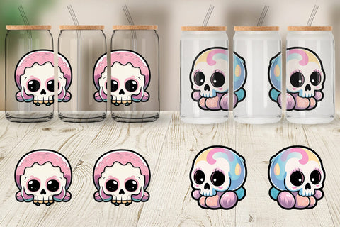 Glass Can Wrap Cute Skull Sublimation artnoy 