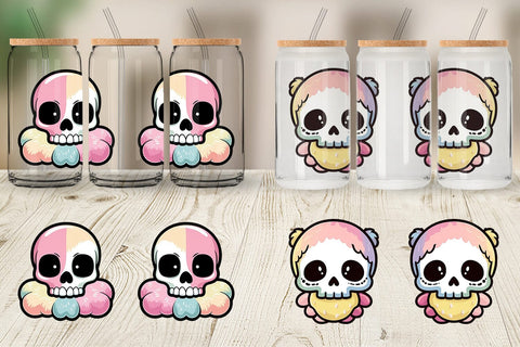 Glass Can Wrap Cute Skull Sublimation artnoy 
