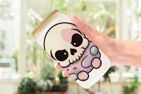 Glass Can Wrap Cute Skull Sublimation artnoy 