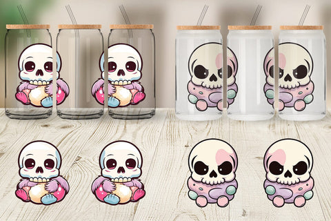 Glass Can Wrap Cute Skull Sublimation artnoy 