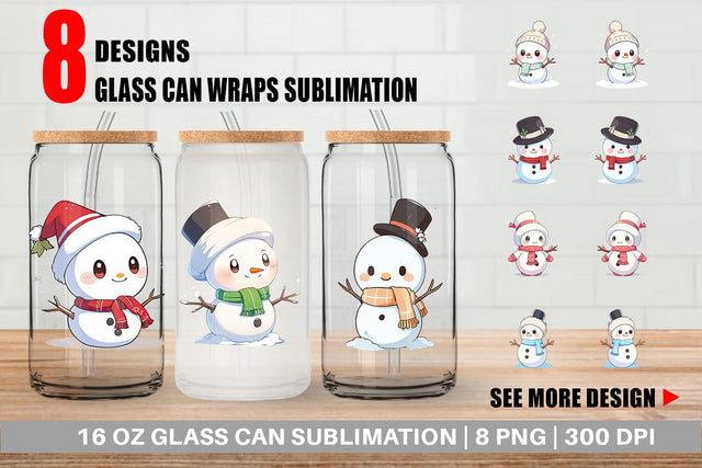 Glass Can Wrap Cute Snowman Sublimation artnoy 