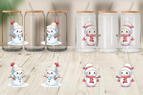 Glass Can Wrap Cute Snowman Sublimation artnoy 