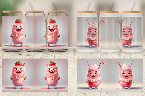Glass Can Wrap Cute Strawberry Milkshake Sublimation artnoy 
