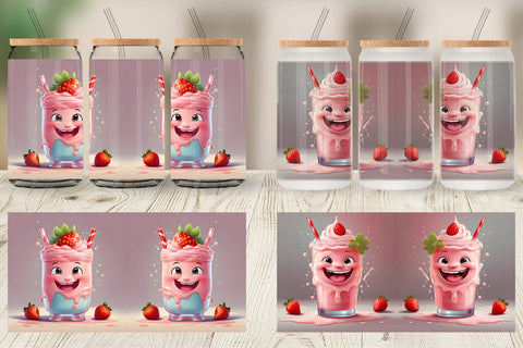 Glass Can Wrap Cute Strawberry Milkshake Sublimation artnoy 