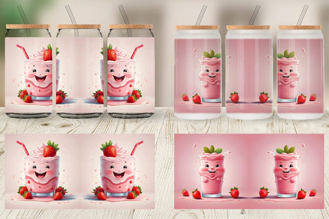 Glass Can Wrap Cute Strawberry Milkshake Sublimation artnoy 