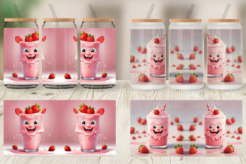 Glass Can Wrap Cute Strawberry Milkshake Sublimation artnoy 