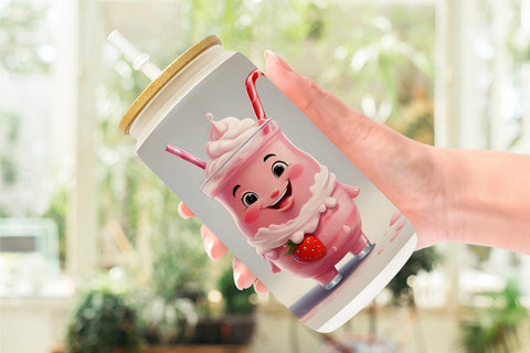 Glass Can Wrap Cute Strawberry Milkshake Sublimation artnoy 