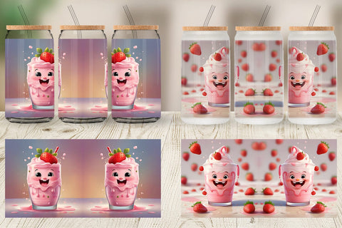 Glass Can Wrap Cute Strawberry Milkshake Sublimation artnoy 