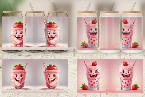 Glass Can Wrap Cute Strawberry Milkshake Sublimation artnoy 