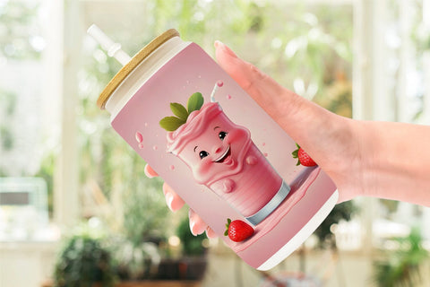 Glass Can Wrap Cute Strawberry Milkshake Sublimation artnoy 