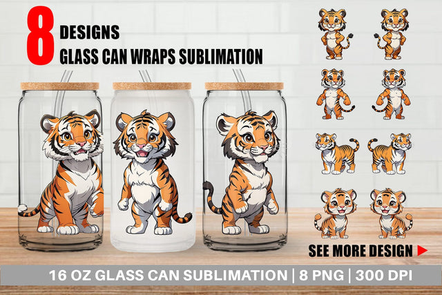 Glass Can Wrap Cute Tiger Sublimation artnoy 