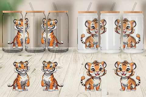 Glass Can Wrap Cute Tiger Sublimation artnoy 