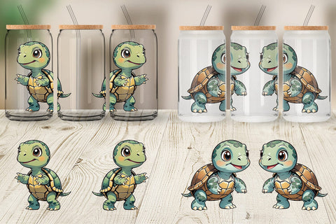 Glass Can Wrap Cute Turtle Sublimation artnoy 
