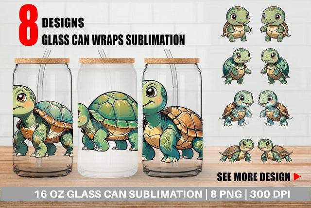 Glass Can Wrap Cute Turtle Sublimation artnoy 