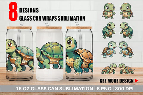 Glass Can Wrap Cute Turtle Sublimation artnoy 