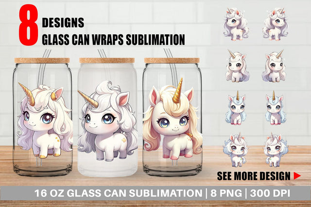 Glass Can Wrap Cute Unicorn Sublimation artnoy 