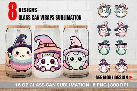 Glass Can Wrap Cute Witch Sublimation artnoy 
