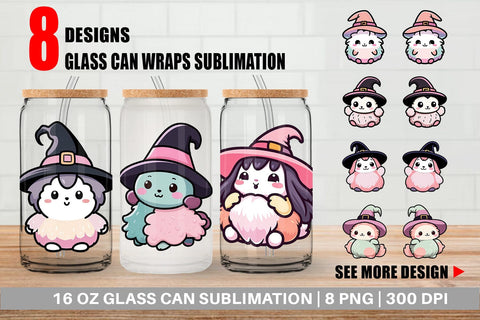 Glass Can Wrap Cute Witches Sublimation artnoy 