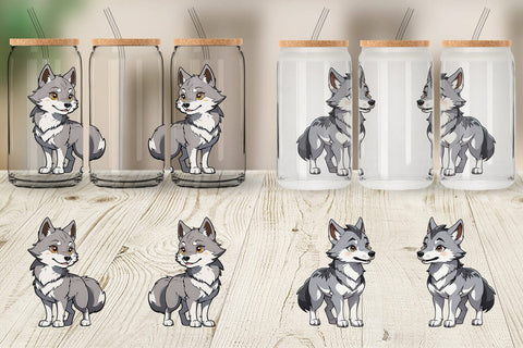 Glass Can Wrap Cute Wolf Sublimation artnoy 