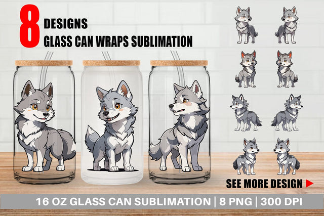 Glass Can Wrap Cute Wolf Sublimation artnoy 