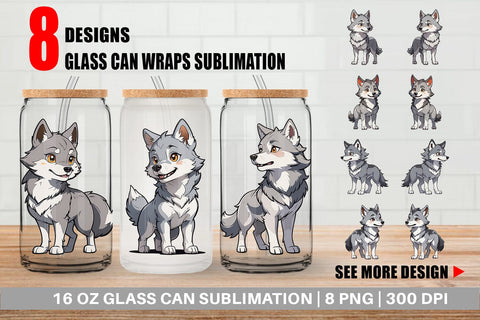 Glass Can Wrap Cute Wolf Sublimation artnoy 