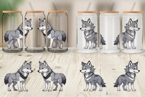 Glass Can Wrap Cute Wolf Sublimation artnoy 