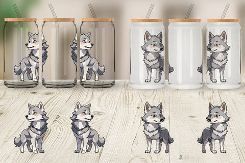 Glass Can Wrap Cute Wolf Sublimation artnoy 