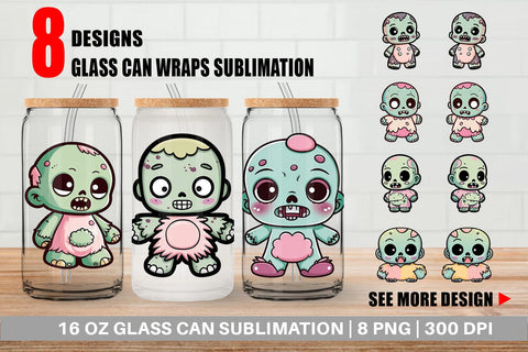 Glass Can Wrap Cute Zombie Sublimation artnoy 