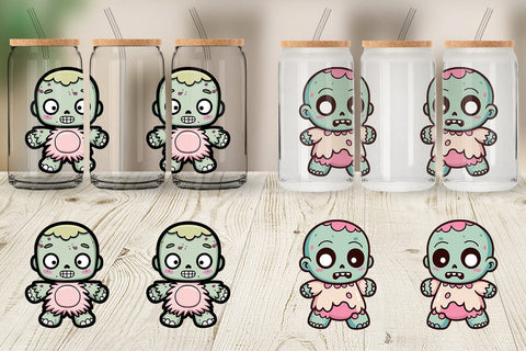 Glass Can Wrap Cute Zombie Sublimation artnoy 
