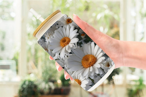 Glass Can Wrap Daisies Flower Pattern Sublimation artnoy 