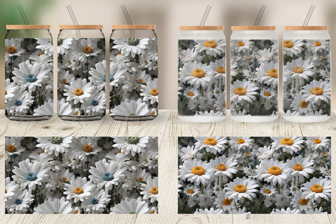 Glass Can Wrap Daisies Flower Pattern Sublimation artnoy 