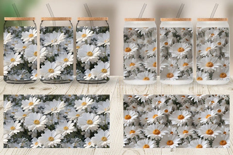 Glass Can Wrap Daisies Flower Pattern Sublimation artnoy 