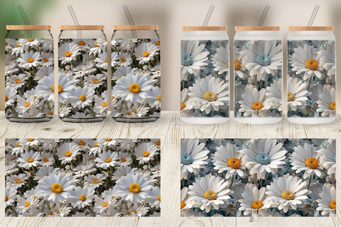 Glass Can Wrap Daisies Flower Pattern Sublimation artnoy 