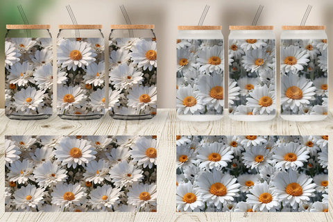 Glass Can Wrap Daisies Flower Pattern Sublimation artnoy 
