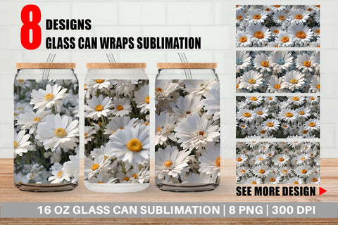 Glass Can Wrap Daisies Flower Pattern Sublimation artnoy 