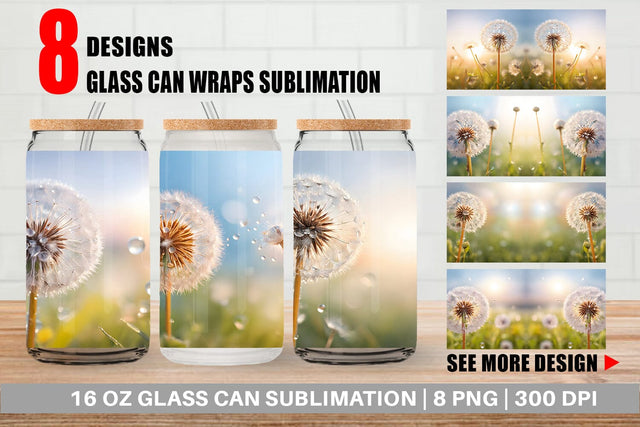 Glass Can Wrap Dandelion Flower Sublimation artnoy 