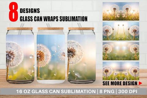 Glass Can Wrap Dandelion Flower Sublimation artnoy 