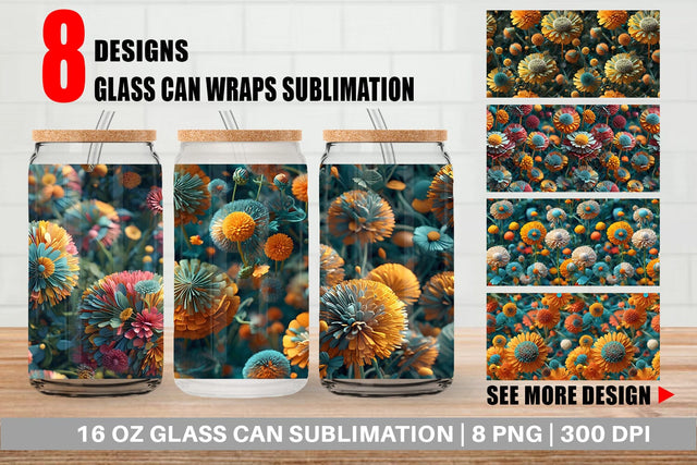 Glass Can Wrap Dandelions Flower Pattern Sublimation artnoy 