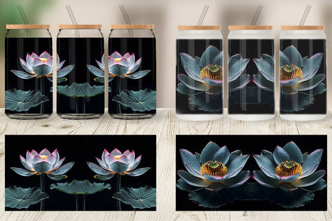Glass Can Wrap Dark Lotus Flower Sublimation artnoy 