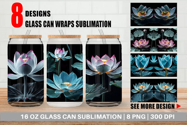 Glass Can Wrap Dark Lotus Flower Sublimation artnoy 