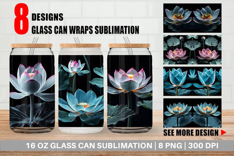 Glass Can Wrap Dark Lotus Flower Sublimation artnoy 