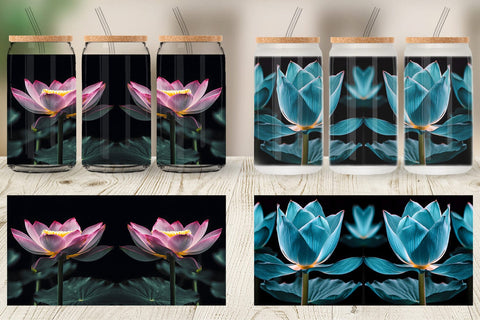 Glass Can Wrap Dark Lotus Flower Sublimation artnoy 
