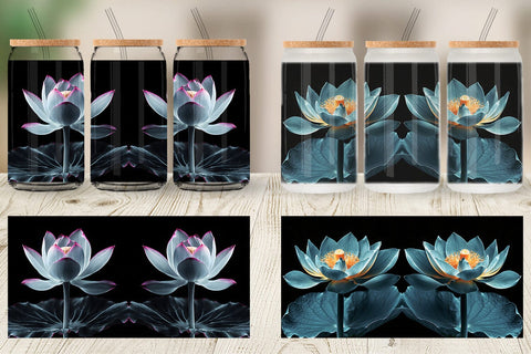 Glass Can Wrap Dark Lotus Flower Sublimation artnoy 