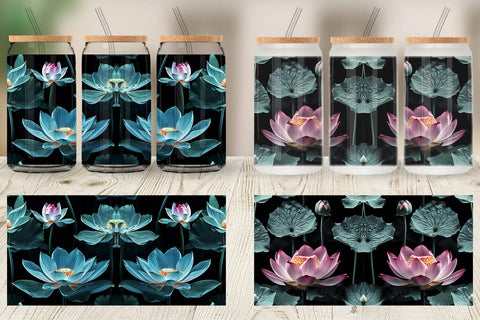 Glass Can Wrap Dark Lotus Flower Sublimation artnoy 