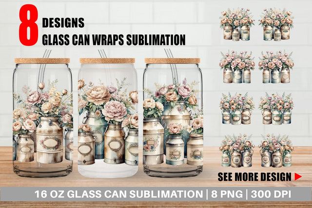Glass Can Wrap Decorative Milk Can Sublimation artnoy 
