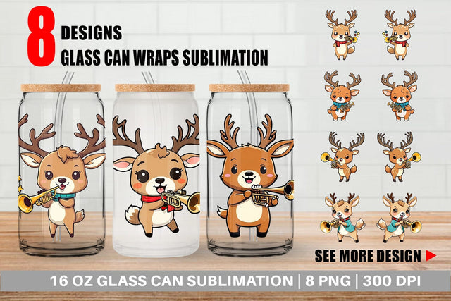 Glass Can Wrap Deer New Year Sublimation artnoy 