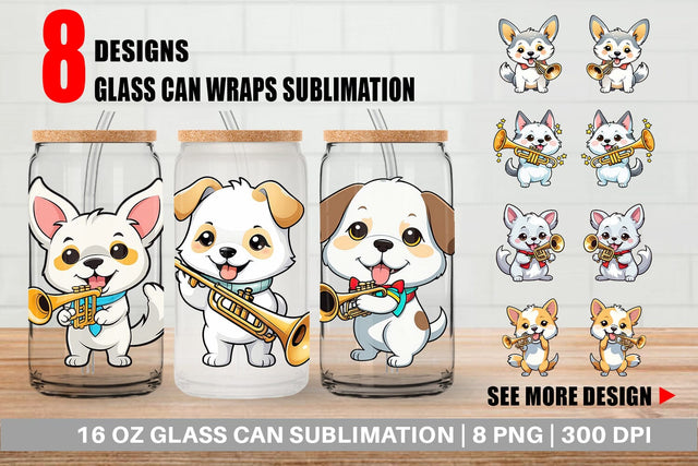 Glass Can Wrap Dog New Year Sublimation artnoy 
