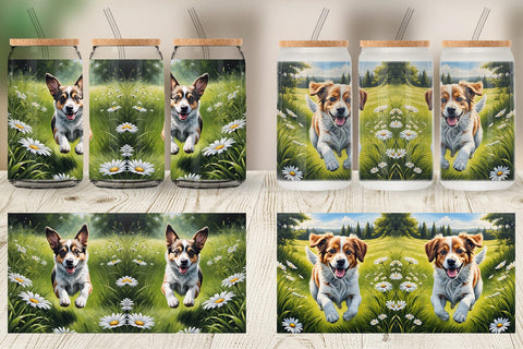 Glass Can Wrap Dog Running in Meadow Sublimation artnoy 