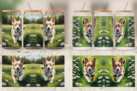 Glass Can Wrap Dog Running in Meadow Sublimation artnoy 