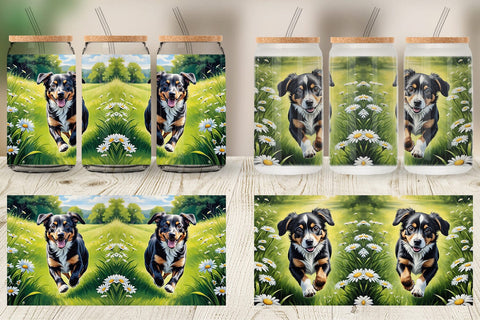 Glass Can Wrap Dog Running in Meadow Sublimation artnoy 